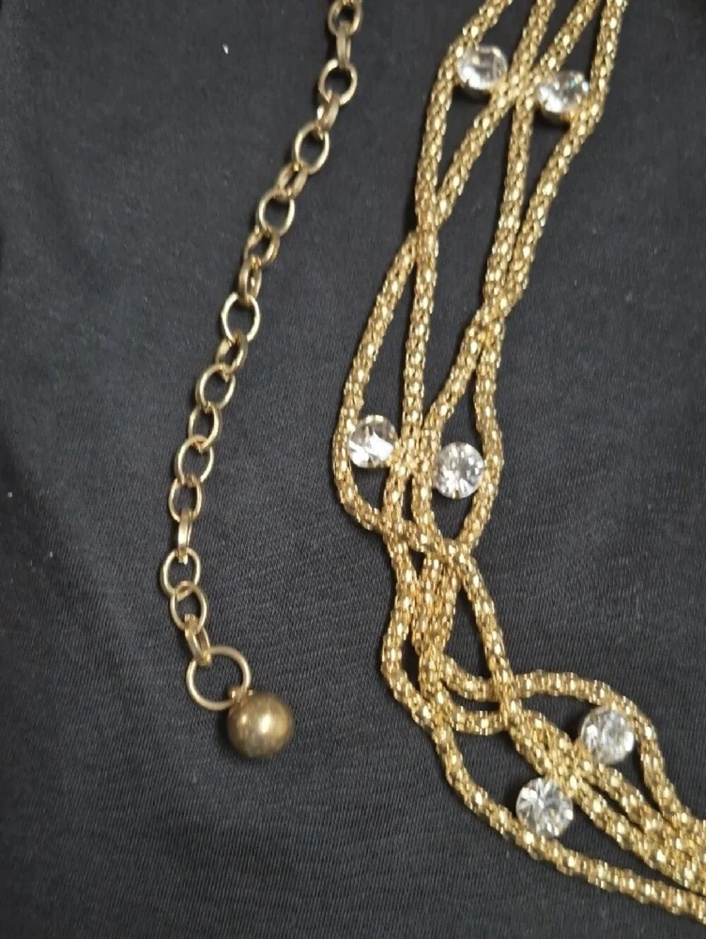 Gold-Tone Crystal Multi-Strand Necklace with Matching Bracelet